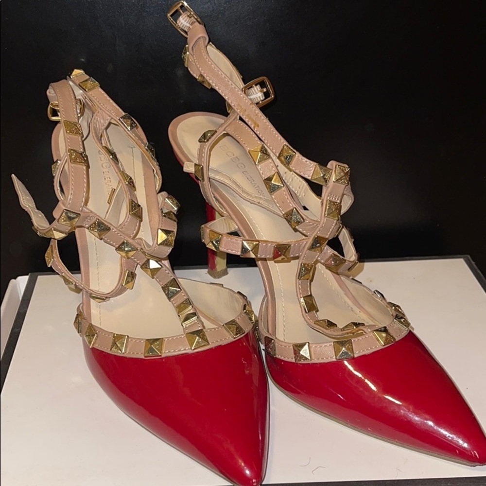 Red Studded Strap Heels